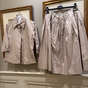 MARTIN GRANT Pleated A-Line Skirt in Light Taupe silk and cotton